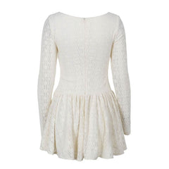 Long sleeve sweetheart neck bowknot lace mini dress