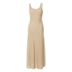 Textured solid sleeveless ruffle u neck maxi dress-final-sale