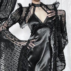 Long flared sleeve lace ruffle shrug top