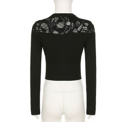 Long sleeve crewneck hollow out cut out top