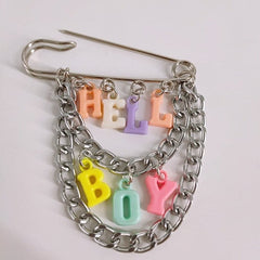 Letter multicolor clay pendant pin