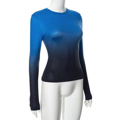 Gradient long sleeve contrast crewneck top-final-sale