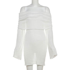 Long sleeve off shoulder knitted mini dress