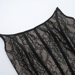 U neck corset lace patchwork tube mini dress
