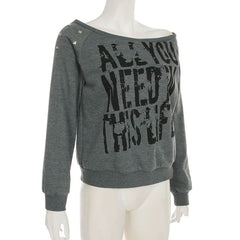 Off shoulder long sleeve letter print top