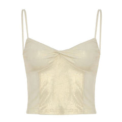 Metallic ruched backless cami top