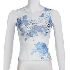 U neck sleeveless flower print top