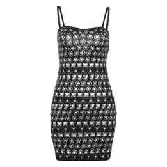 Contrast print sweetheart neck backless cami mini dress-final-sale