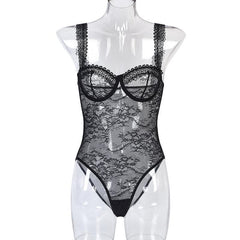 Sheer lace see through backless cami bodysuit