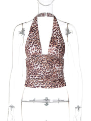 Leopard print halter backless crop top