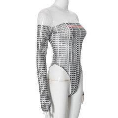 Gloves long sleeve crewneck letter print button bodysuit