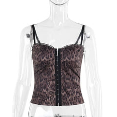 V neck leopard print ruffle backless cami top