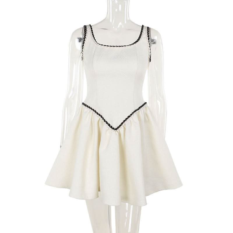 U neck zip-up backless cami mini dress