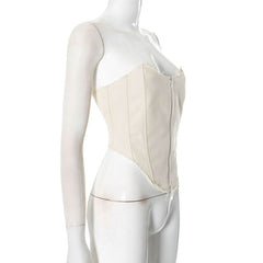 Zip-up backless corset raw hem tube top