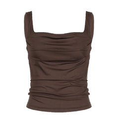 Sleeveless ruched solid backless cami top