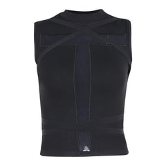 Crewneck patchwork cross front cross pattern tank top