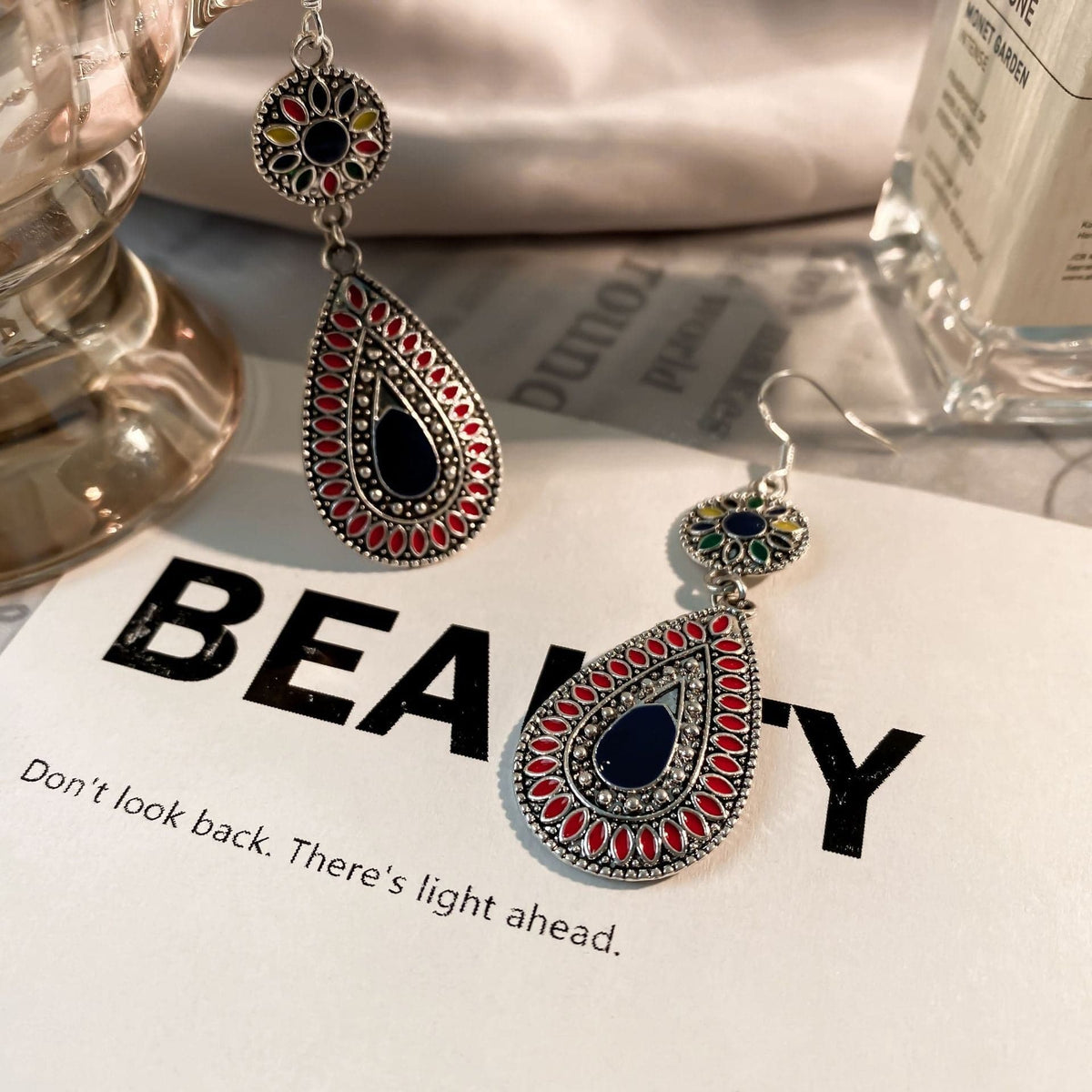 Pendant layered chain drop earrings