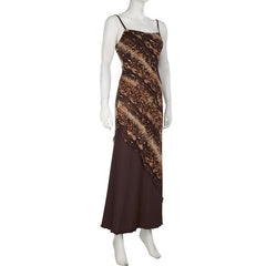U neck print mesh backless cami maxi dress