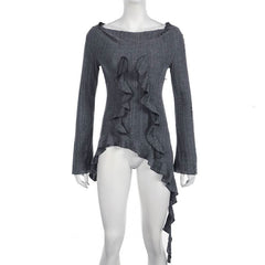 Hoodie long sleeve ruffle top