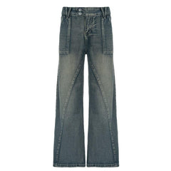Straight leg button low rise jeans