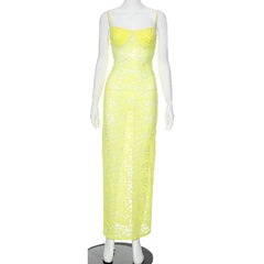 Sweetheart neck see through lace cami maxi dress