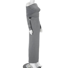 Long sleeve ruched one shoulder irregular maxi dress