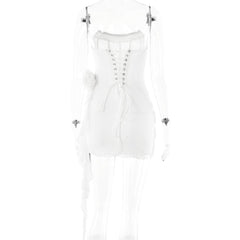 U neck bustier ruffle flower applique tube mini dress