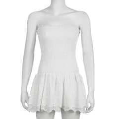 Smocked textured solid tube mini dress