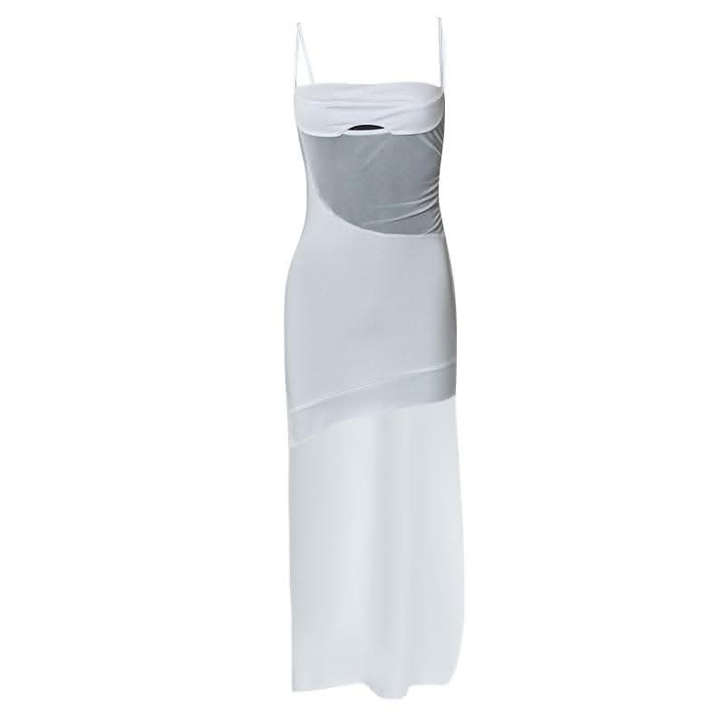 Solid irregular hollow out mesh backless cami cut out mini dress-final-sale