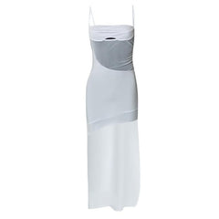 Solid irregular hollow out mesh backless cami cut out mini dress-final-sale