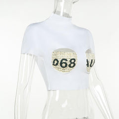 Short sleeve print high neck crop top