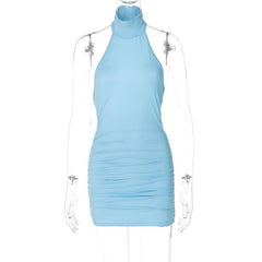 Halter high neck ruched backless mini dress