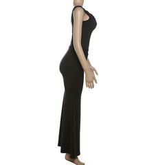 Irregular hollow out mesh backless mini skirt set