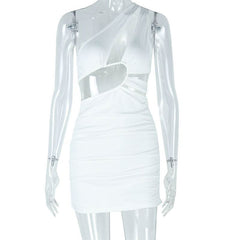 Irregular hollow out ruched one shoulder cut out mini dress
