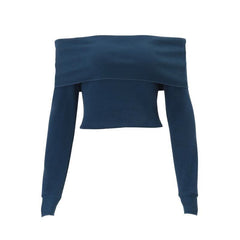 Off shoulder long sleeve knitted solid top