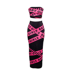 Letter print tube maxi skirt set