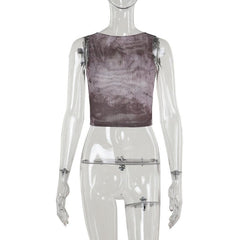 Lace hem tie dye backless contrast top