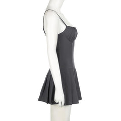 Sweetheart neck ruched pleated zip-up cami mini dress