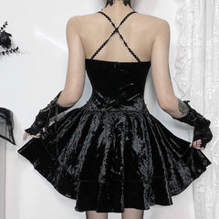 V neck beaded velvet cami mini dress