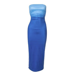 Ruched gradient backless tube maxi dress
