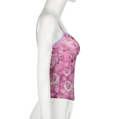 V neck flower print backless cami top