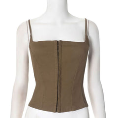 Square neck button cami top