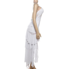 V neck sheer mesh ruffle cami midi dress