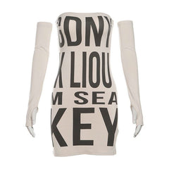 Gloves letter print tube mini dress