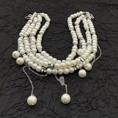 White faux pearl layered choker necklace