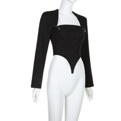 Safety pin applique lace up long sleeve solid crop top-final-sale