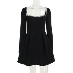 Square neck long sleeve beaded mini dress