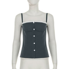 Square neck lace hem button ruched backless top