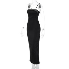 Beaded square neck slit zip-up backless cami maxi dress-final-sale