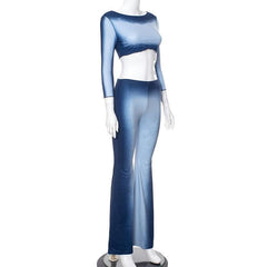 Long sleeve gradient crewneck ruffle pant set-final-sale